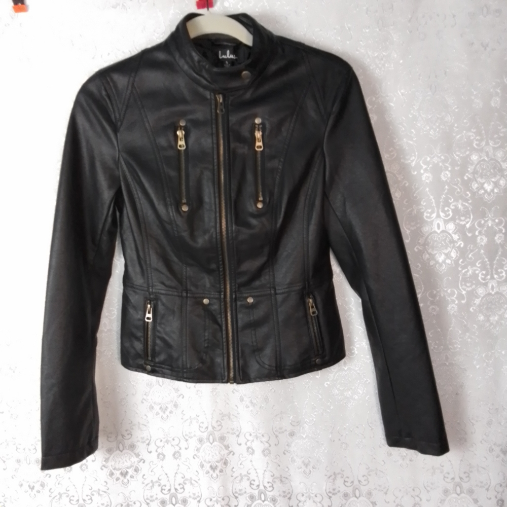 Lulu's faux vegan black leather  jacket with zippers size small - Picture 2 of 10